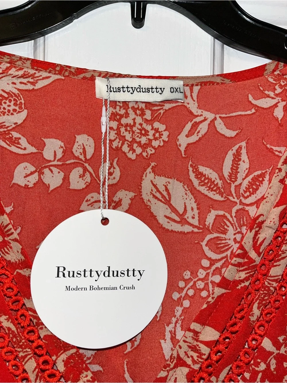 Rusttydustty Bright Red Floral Maxi Dress with Tan Print